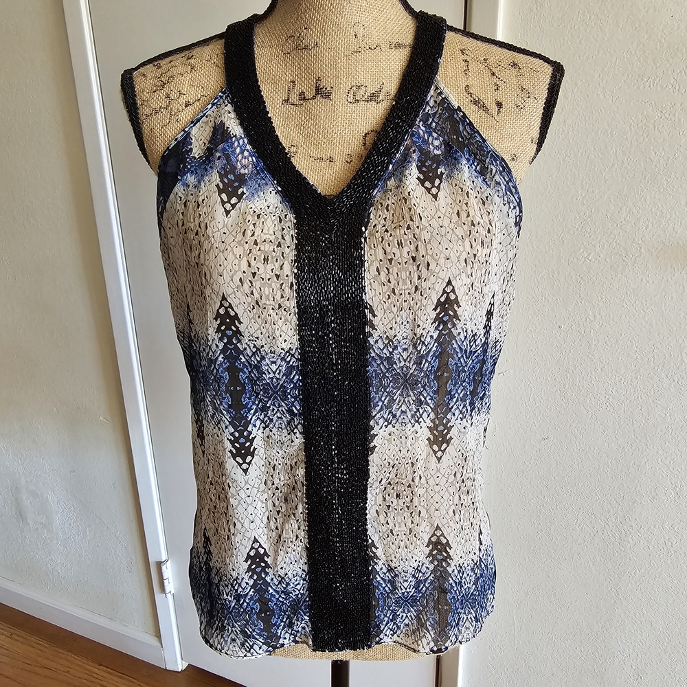 Robbi & Nikki by Robert Rodriguez Black and Blue Patterned Tank Top